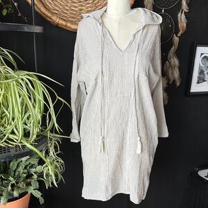 Soho Striped Hooded Tunic in Cream and Black with Neon Logo Accent